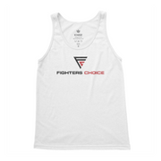 Fighters Choice Fighters Classic White Tank Top for men and women BJJ fighters, elite athletes front view image with Fighters Choice logo.