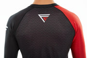 Red and black design, Fighters Choice logo, Gi/NoGi Bloody Arm Long Sleeve Rashguard for Men, Women and BJJ Fighters