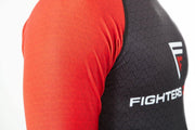 Red and black design, Fighters Choice logo, Gi/NoGi Bloody Arm Long Sleeve Rashguard for Men, Women and BJJ Fighters