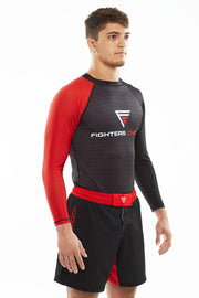 Man wearing Fighters Choice Gi/NoGi Bloody Arm Long Sleeve Rashguard for Men, Women and BJJ Fighters